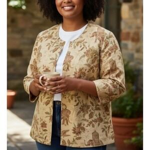 Vintage Talbots Silk Floral Elephant Print Button Up Jacket Twee Preppy Size 14P